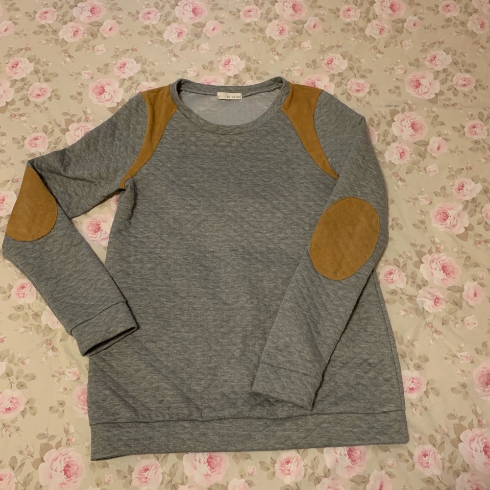 So Perla quilted crewneck pullover with faux suede accents